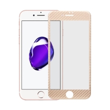 Tvrzené sklo pro Apple iPhone 7 - zlatý rámeček - karbonová textura - 0,3mm