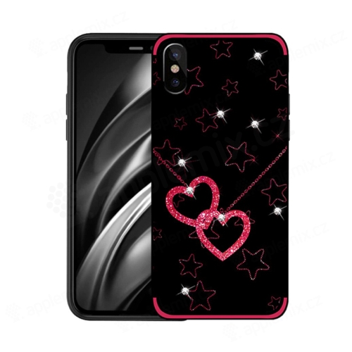 Kryt NXE pro Apple iPhone X / Xs - srdce a hvězdy s kamínky - černý