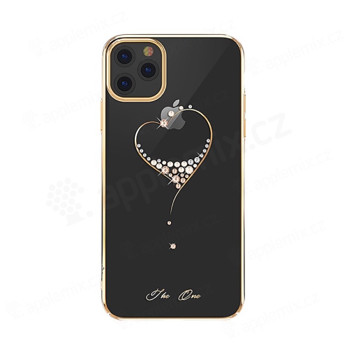 Kryt KINGXBAR pre Apple iPhone 11 Pro - priehľadný so Swarovského kamienkami - srdce - zlatý