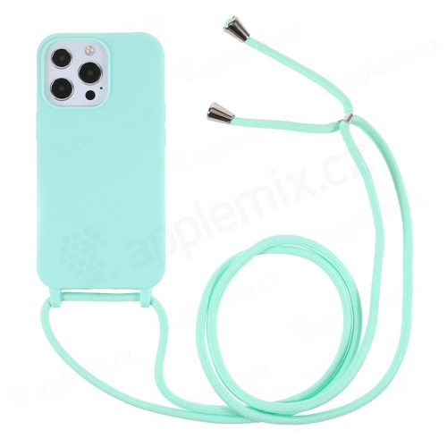Kryt pre Apple iPhone 13 Pro - gumový - šnúrka - mätovo zelený