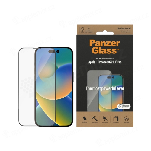 Tvrzené sklo (Temperd Glass) PANZERGLASS pro Apple iPhone 14 Pro - Ultra wide fit - černý rámeček