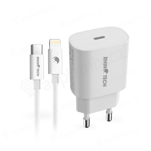 Nabíjecí sada RHINOTECH 2v1 pro Apple iPhone / iPad - EU adaptér + kabel USB-C - Lightning 1m - 25W - bílá