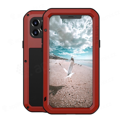 Puzdro LOVE MEI pre Apple iPhone 12 Pro - vonkajšie - kov / silikón / tvrdené sklo - červené