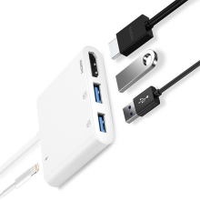 Přepojka / redukce pro Apple iPhone / iPad - Lightning na 2x USB-A + HDMI + Lightning - bílá