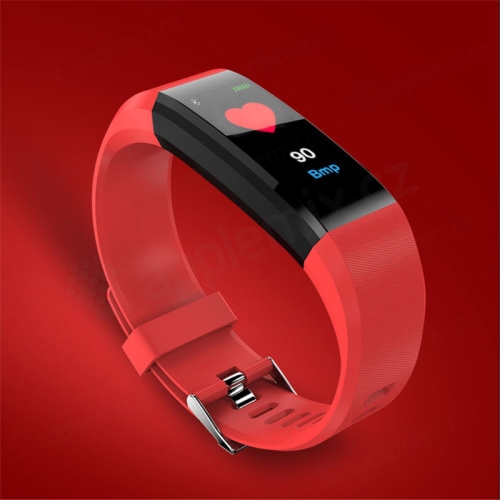 Sportovní fitness náramek - tlakoměr / krokoměr / měřič tepu - Bluetooth - voděodolný - červený