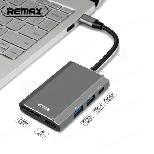 Přepojka / adaptér / rozbočovač REMAX - USB-C na 2x USB-A + USB-C + HDMI + SD karta
