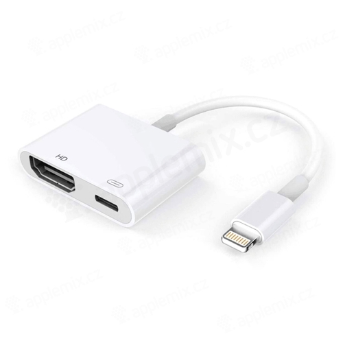 Adaptér Lightning na HDMI + Lightning pre Apple iPhone / iPad - 10 cm - biely