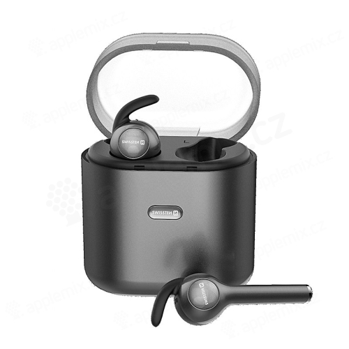 Sluchátka Bluetooth bezdrátová SWISSTEN Airbuds - s dobíjecí krabičkou / pouzdrem - černá