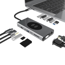Rozbočovač / hub / adaptér 15v1 pro Apple MacBook Air / Pro - USB-C na USB-C + HDMI + Qi nabíječka