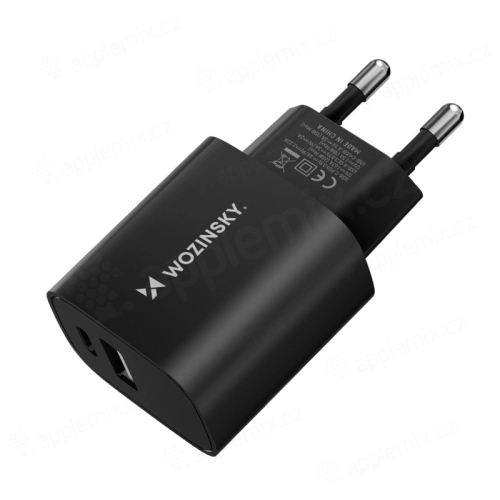 20W napájací adaptér / nabíjačka WOZINSKY - USB-A / USB-C pre Apple iPhone / iPad - čierna