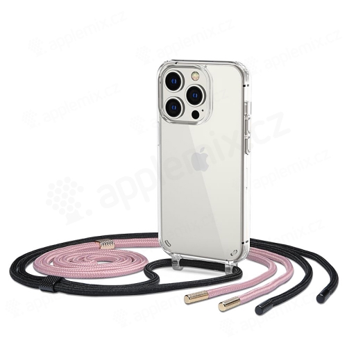 Kryt TECH-PROTECT pre Apple iPhone 14 Pro Max - čierno-ružový so šnúrkou - gumový - priehľadný