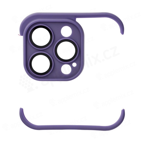 Bumper / mini rámeček pro Apple iPhone 14 Pro Max + tvrzené sklo na čočky kamery - silikonový - fialový
