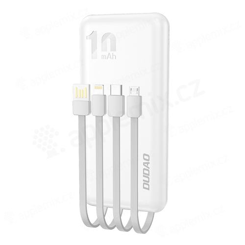 Externí baterie / power bank DUDAO - 4x kabel - USB-A / USB-C / Micro USB / Lightning - 10000 mAh - bílá