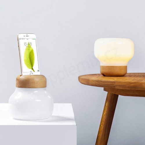 Lampa + Externí baterie (power banka) + nabíjecí stanice pro Apple iPhone / iPod - MFi certifikovaná - dřevo / sklo