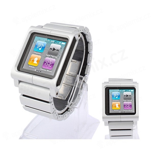 Hliníko-silikonové hodinkové pouzdro pro iPod nano 6.gen. - stříbrné