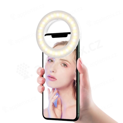 Selfie LED světlo (Ring Light) - klip pro uchycení na telefon - micro USB nabíjení - černé