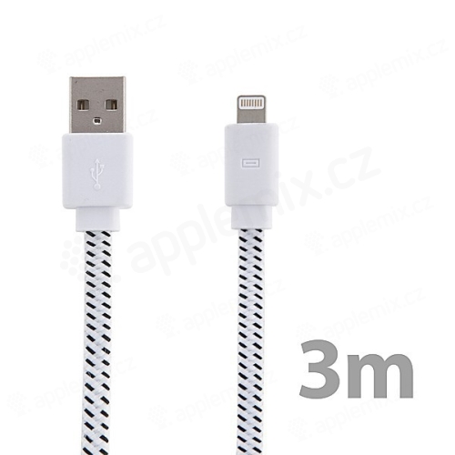 Synchronizační a nabíjecí kabel Lightning pro Apple iPhone / iPad / iPod - tkanička - plochý bílý