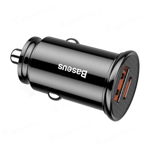 Nabíjačka do auta BASEUS - mini - USB + USB-C - 30W rýchle nabíjanie - čierna