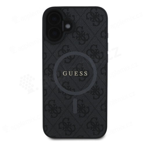 Kryt GUESS Fixed Glitter pro Apple iPhone 16 - 4G Metal Logo - umělá kůže - černý