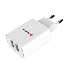 Napájecí adaptér / nabíječka SWISSTEN Smart IC - 2x  USB (2.1A) - EU koncovka - bílý