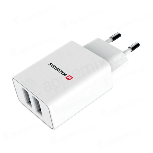 Napájací adaptér / nabíjačka SWISSTEN Smart IC - 2x USB (2,1 A) - konektor EÚ - biely