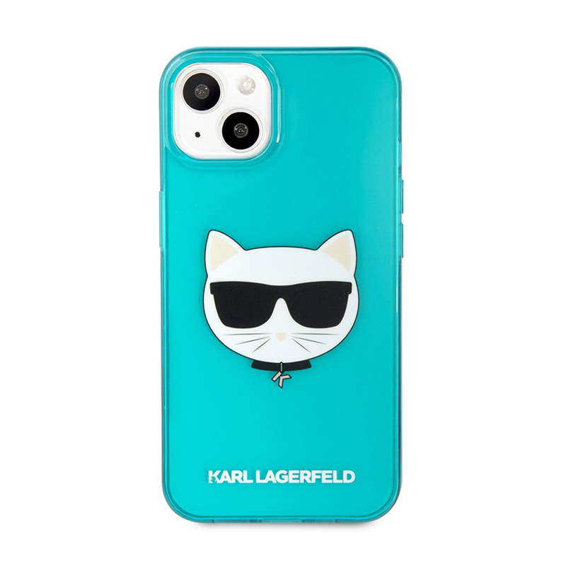 Kryt KARL LAGERFELD pro Apple iPhone 13 mini - hlava Choupette - gumový - modrý