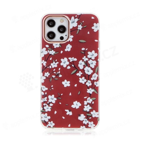 Kryt pro Apple iPhone 12 / 12 Pro - plastový / gumový - kvetoucí třešeň - červený