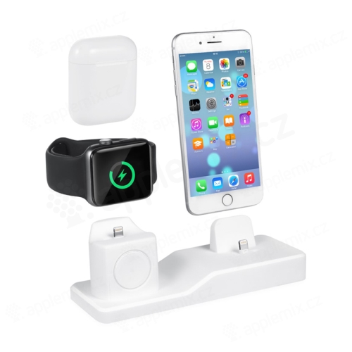 Nabíjacia stanica / stojan pre Apple iPhone + AirPods + Watch - silikónová - biela