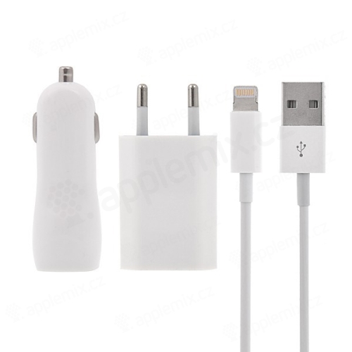 3v1 nabíjecí sada pro Apple zařízení - EU adaptér, autonabíječka s 2 USB porty (3.1A) a kabel Lightning - bílá