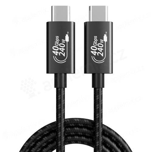 Kabel USB-C / USB-C - podpora Thunderbolt - 40Gbps - 240W PD - 200cm - tkanička - černý