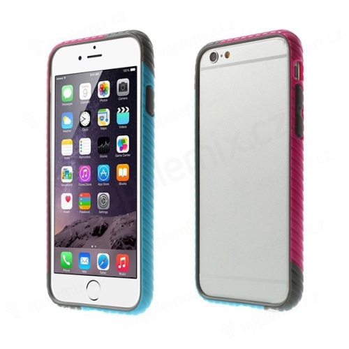 Plastovo-gumový rám / nárazník pre Apple iPhone 6 / 6S - vrúbkovaný modro-ružovo-šedý