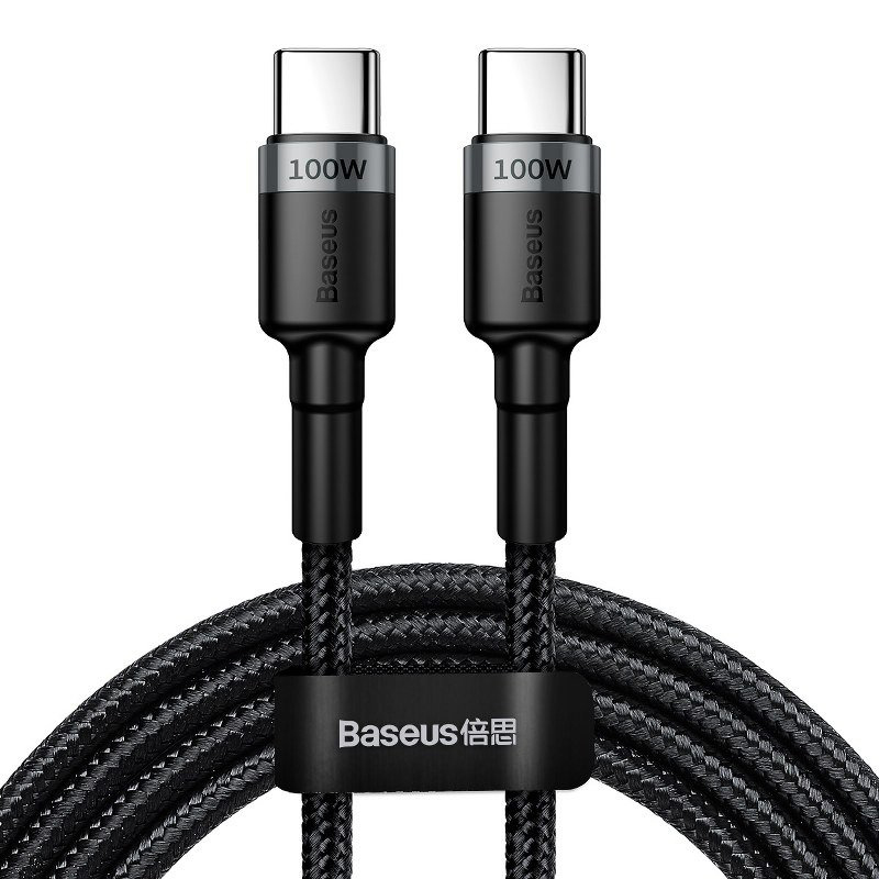 Synchronizační a nabíjecí kabel USB-C / USB-C BASEUS - 100W - 2m - tkanička - černý