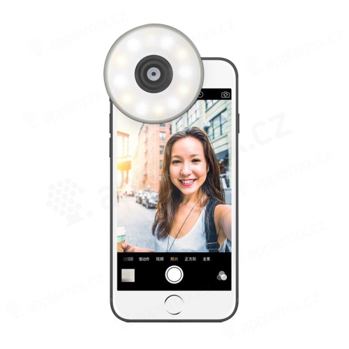 LED selfie světlo + širokoúhlý objektiv BASEUS pro Apple iPhone - černé