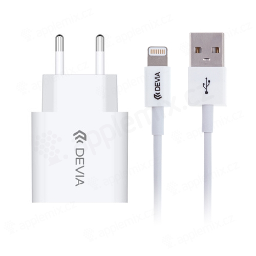 2v1 nabíjecí sada DEVIA pro Apple zařízení - EU adaptér a kabel MFi Lightning - bílá