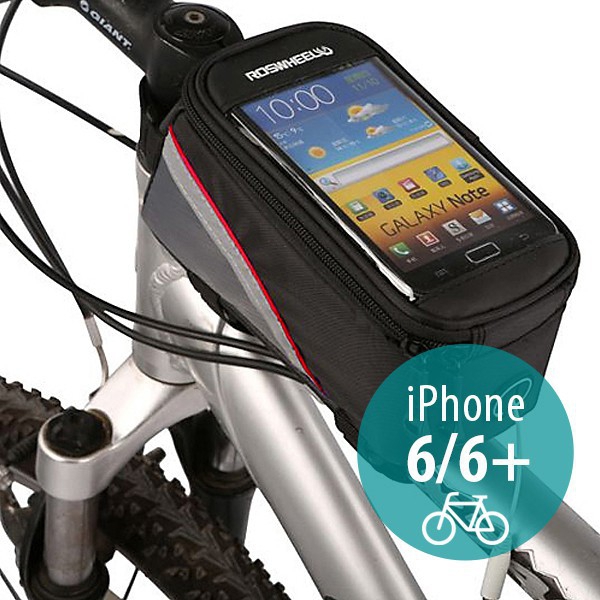 Sportovní pouzdro na kolo pro Apple iPhone 6 / 6S a zařízení vel. až 5,5 + úschovný prostor - černo-červené s reflexním pruhem