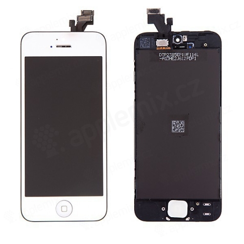 LCD panel + dotykové sklo (touch screen digitizér) + Home Button pro Apple iPhone 5 - pogalvanizovaný povrch - stříbrný