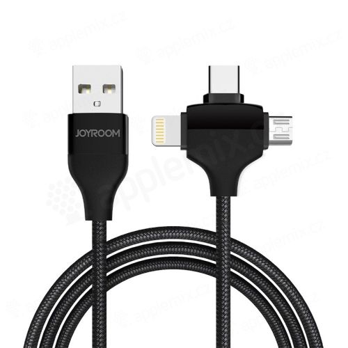 Synchronizační a nabíjecí kabel JOYROOM - Lightning pro Apple zařízení + Micro USB + USB-C - nylonový - černý