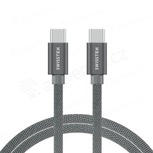 Nabíjecí kabel SWISSTEN Textile pro Apple iPhone / iPad - USB-C / USB-C - 2m - tkanička - stříbrný