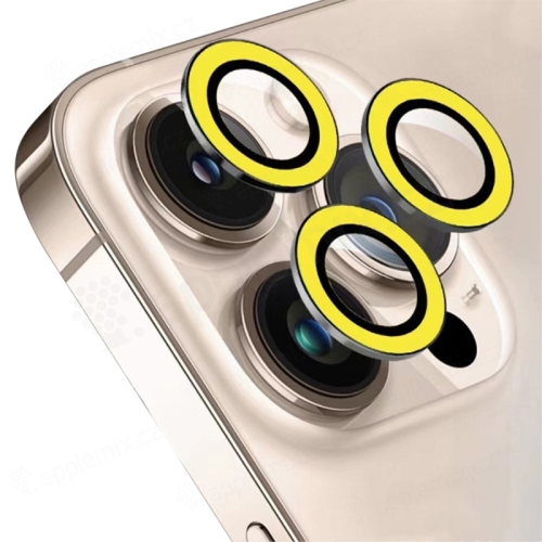 Tvrdené sklo pre Apple iPhone 15 Pro / 15 Pro Max - na šošovku fotoaparátu - svetelné - sada 3 ks - žlté