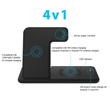 Stojánek / bezdrátová nabíječka Qi 4v1 - 2x Apple iPhone + Watch + AirPods - nastavitelný