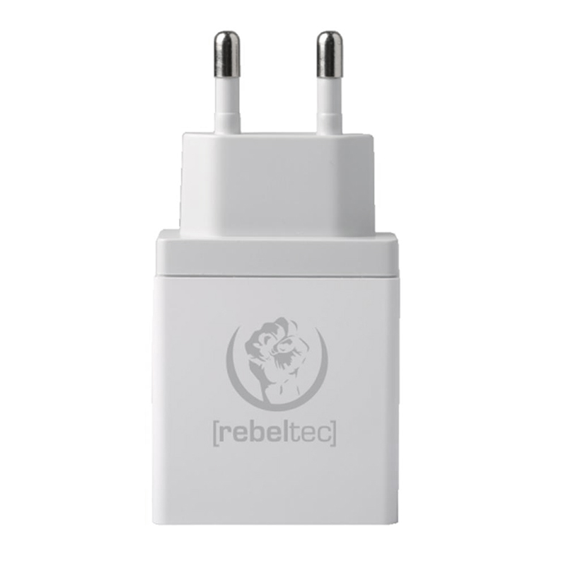 EU napájecí adaptér / nabíječka REBELTEC Turbo s 4x USB porty (1x QC) - bílý / šedý