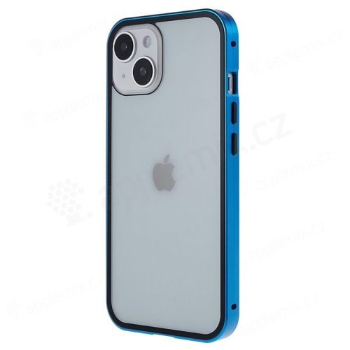 Kryt pro Apple iPhone 15 - 360° ochrana - magnetické uchycení - skleněný / kovový - modrý