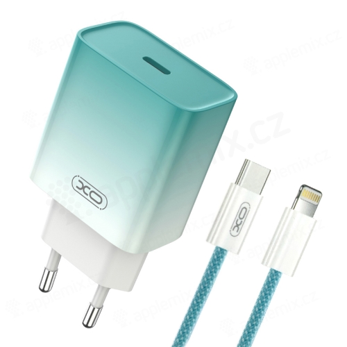 Nabíjacia súprava XO CE18 pre Apple iPhone / iPad - 30W adaptér USB-C EÚ + kábel Lightning - biela / modrá