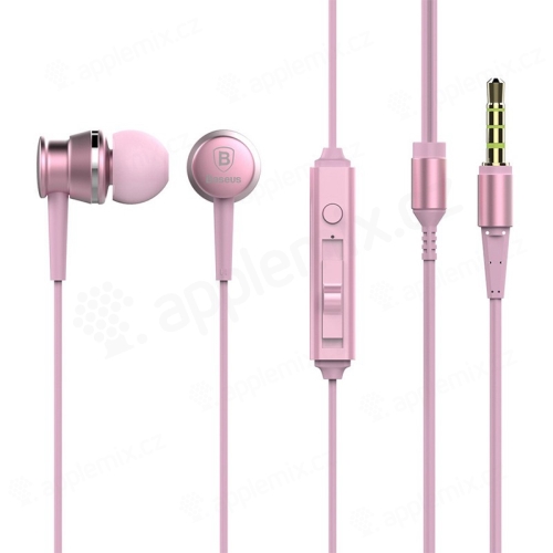 Sluchátka Baseus pro Apple zařízení - špunty - ovládání + mikrofon - kov / guma - růžová