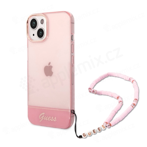 GUESS Kryt s obrysmi fotoaparátu pre Apple iPhone 14 Plus - Remienok - Gumový - Ružový