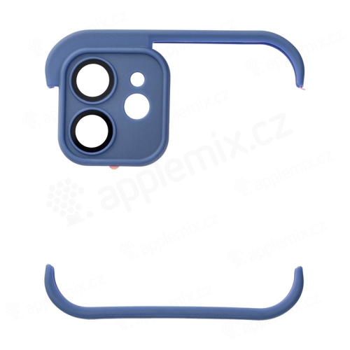 Nárazník / mini rámček pre Apple iPhone 12 + tvrdené sklo na šošovku fotoaparátu - silikón - modrý