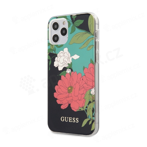 Kryt GUESS Flower Shiny N.1 pro Apple iPhone 12 / 12 Pro - plastový - květiny