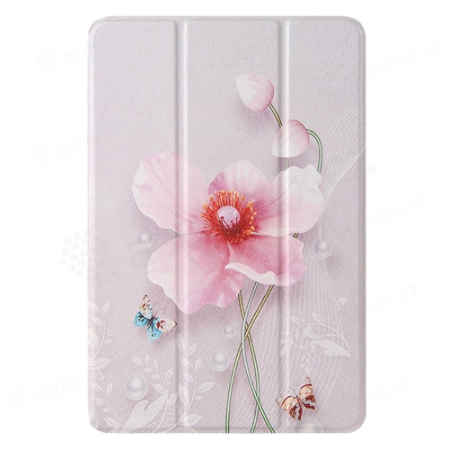 Pouzdro pro Apple iPad mini 1 / 2 / 3 / 4 / 5 - stojánek - umělá kůže - květy a motýli - béžové