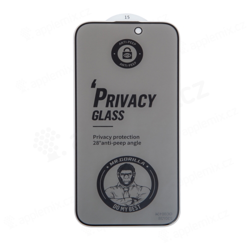 Tvrzené sklo (Tempered Glass) Mr.MONKEY pro Apple iPhone 15 Pro - přední - privacy - 2,5D - 0,3mm