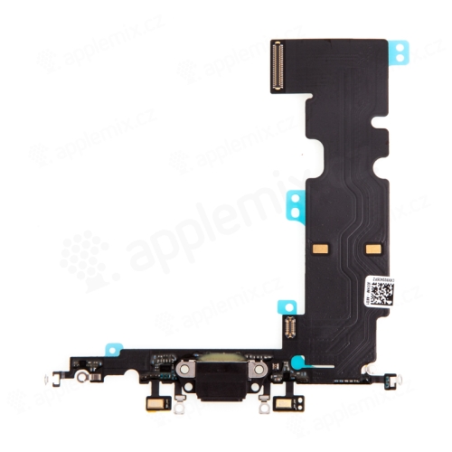 Napájací a dátový konektor s flex káblom + GSM anténa + mikrofóny pre Apple iPhone 8 Plus - čierny - kvalita A+
